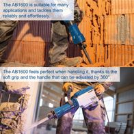 AB1600 demolition hammer featuring soft grip and 360° adjustable handle for ease of use