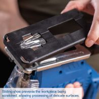 Sliding shoe prevents workpiece scratches, enabling delicate surface processing