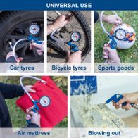 Portable air compressor with tire inflator and adapters for versatile use