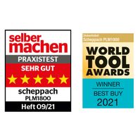 Scheppach PLM1800 thickness planer with awards: Practical Test, excellent and World Tool Awards Best Buy 2021