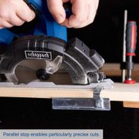 Parallel stop for precise cuts on Scheppach cordless circular saw