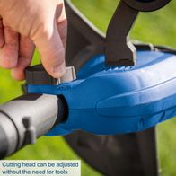 Adjustable cutting head for cordless strimmer, no tools required