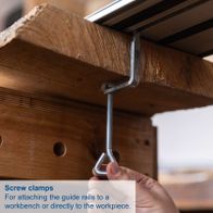 Screw clamp for attaching guide rails to workbenches or directly to workpieces