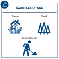 Examples of Scheppach dumper usage in garden, wood storage, and construction site with operational depiction.