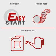 Key features: Easy start, flexible hose connection, 40:1 fuel mixture
