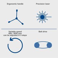Ergonomic handle and precision laser for bench drill with variable speed (600–2650 rpm) and belt drive