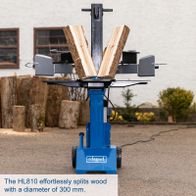 Scheppach HL810 standing log splitter efficiently splitting wood up to 300 mm diameter