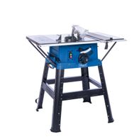 Scheppach table saw with worktop and stand, viewed from the front