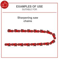 Chain sharpener illustration showing sharpening process for saw chains