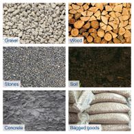 Materials including gravel, stones, soil, concrete and bagged goods for construction