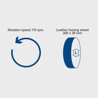 Leather honing wheel (200 x 30 mm) with a rotation speed of 115 rpm