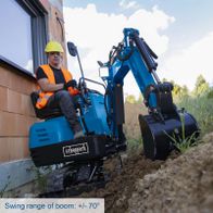 Mini excavator with ±70° boom swing range for accurate digging operations