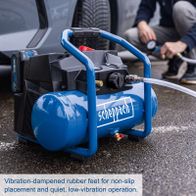 Vibration-damped rubber feet for stable placement and quiet, low-vibration operation of the compressor