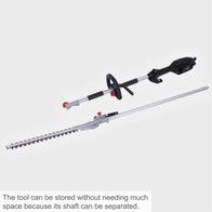 Electric telescopic hedge trimmer with detachable shaft for compact storage