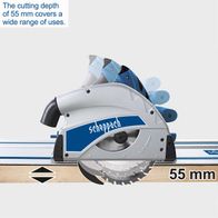Scheppach plunge saw featuring 55 mm cutting depth