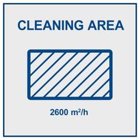 Sweeping machine showing cleaning area performance of 2600 m²/h