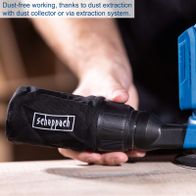 Scheppach cordless orbital sander featuring dust extraction for dust-free operation