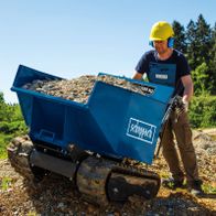 Scheppach dumper with hydraulic tipper, 500 kg capacity, snow shield, detailed view of equipment and weight marking