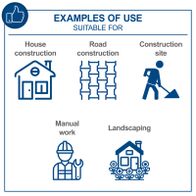 Examples of HP1400S plate compactor applications: house construction, roadwork, soil compaction, landscaping