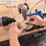 Adjustable table belt sander with detailed view of the sanding belt and disc setup