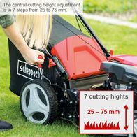 Adjustable cutting height with 7 levels from 25 mm to 75 mm for Scheppach lawnmower MS173-51