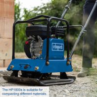 Scheppach HP1800S vibrating plate compactor with frame and rubber mat for compacting various materials