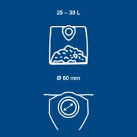 Paper vacuum cleaner bag, 60 mm opening, 25–30 liters capacity, 5-piece set