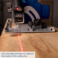 LED work light and laser for precise cutting line marking on Scheppach cordless circular saw