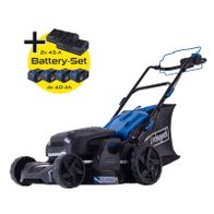 Scheppach cordless lawnmower with 4x 4Ah batteries and 2 chargers, 47 cm cutting width