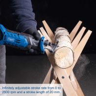 Cordless reciprocating saw with infinitely adjustable stroke rate up to 2800 rpm and 20 mm stroke length