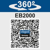 Scheppach EB2000 earth auger featuring 360° rotation with QR code for product info