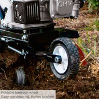 Foldable transport wheel for the machine; enhanced maneuverability with attached wheel