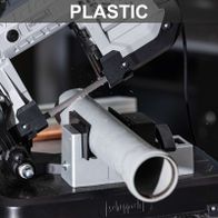 Metal band saw with LED lighting and variable speed for accurate cuts