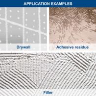 Drywall surface, adhesive residue, and filler for wall finishing