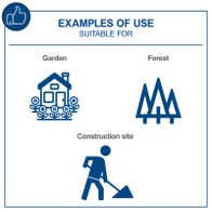 Examples of typical use cases: garden, forest, construction site with work equipment