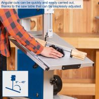 Tilting table for angled cuts from 0° to 45° on the HBS400 bandsaw