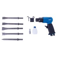 Scheppach air impact wrench set with various drill bits, chisels, suspension hook, and spray bottle