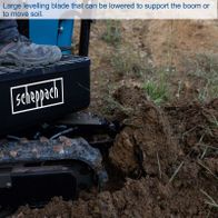 Scheppach mini excavator with large reach and arm for soil handling and support