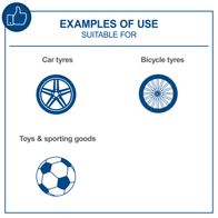 Examples of typical uses: car and bicycle tyres, sports goods