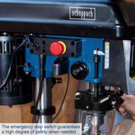 Emergency stop switch for safety feature on Scheppach bench pillar drill