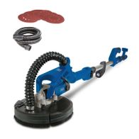 Scheppach wall and ceiling sander with flexible arm, dust extraction connection, and LED lighting for accurate sanding.