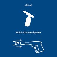 Quick-connect system for 400 ml spray bottle with connection illustration