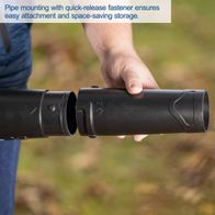 Quick-release mounting for easy attachment and space-saving storage on a leaf blower