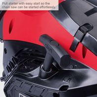 Ergonomic starter pull for easy engine start of a petrol chainsaw