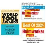 Scheppach MRS1300 universal sanding and grinding tool, awarded Best of 2024 by Heimwerker Praxis and World Tool Awards 2023