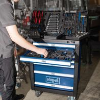 263-piece lockable workshop trolley TW1000 with 7 drawers, locking wheels and ergonomic handles for Scheppach tools
