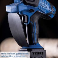Hand and chain guards for safe operation of a cordless pruning saw