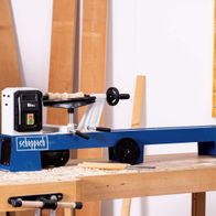 Scheppach lathe machine with workpiece holder for 350 mm diameter, workbench and control panel