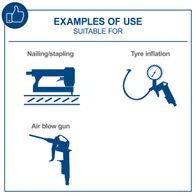 Examples of typical uses: Nailing/stapling, air blowing, tyre inflation