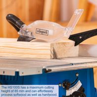 Scheppach HS100S table saw with a maximum cutting height of 85 mm, suitable for both soft and hard wood